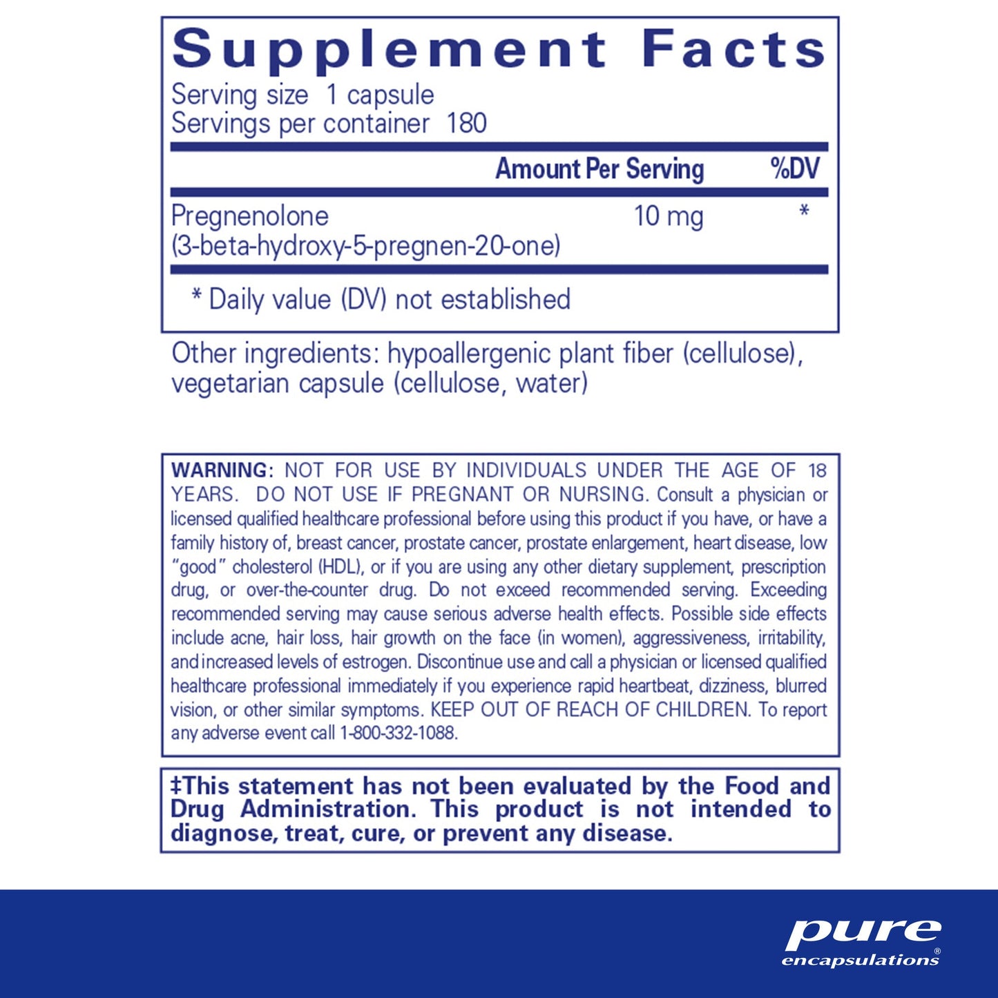 Pure Encapsulations Pregnenolone 10mg 180